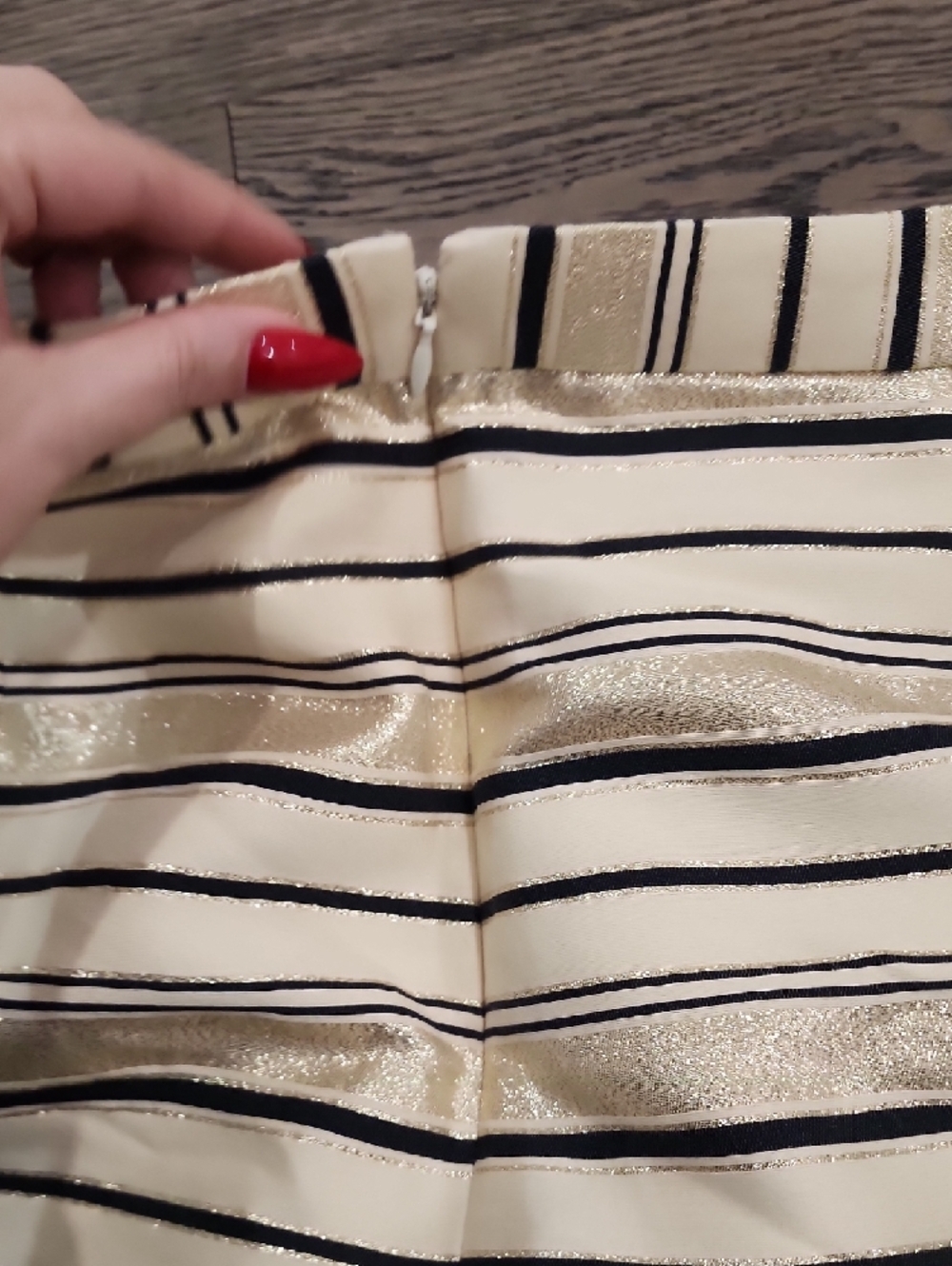 J. Crew Striped Cream, Navy And Gold Mini Skirt With Pockets - Picture 8 of 9
